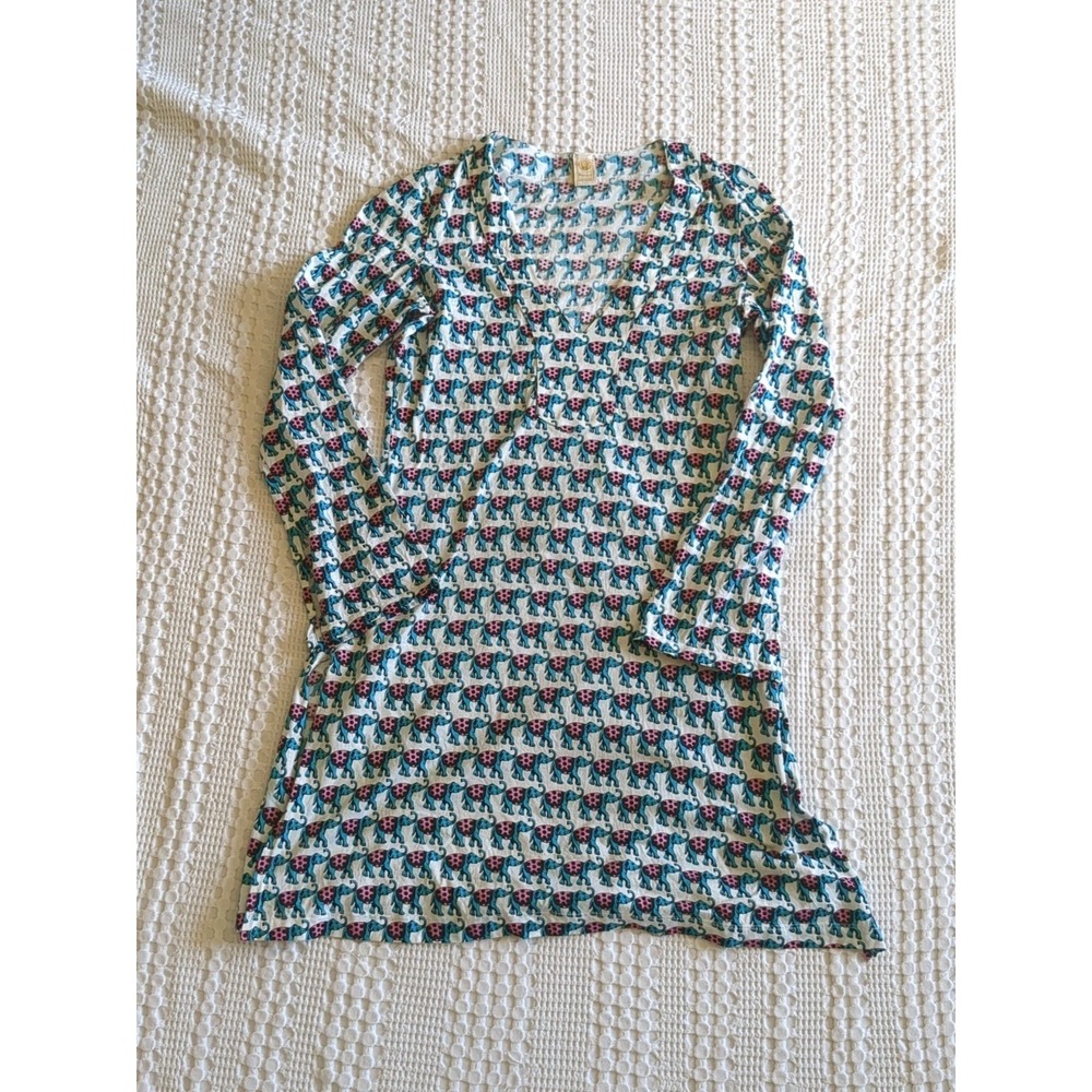 Herion Mini Jersey Dress Tunic Elephants V Neck Sz 44 Medium See Measurements